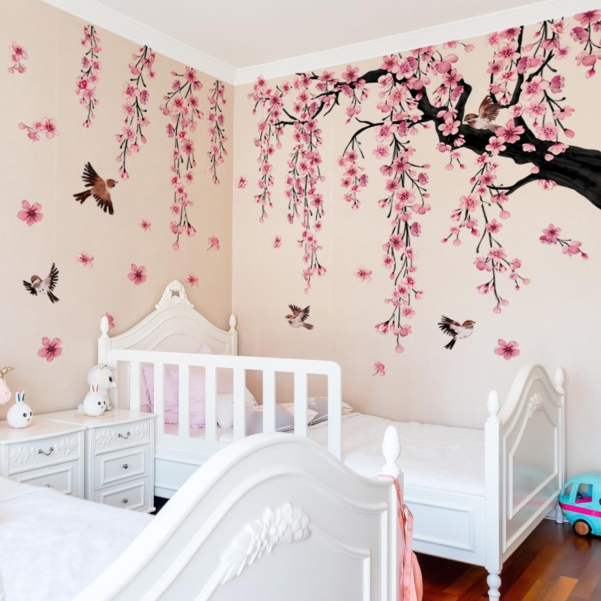 Large Cherry Blossom Tree Wall Decals Peel and Stick Pink Floral Wall Art Sticke