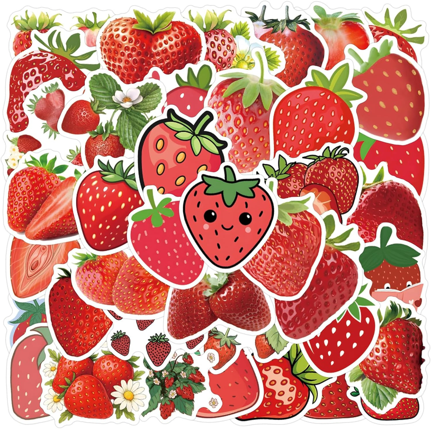 55 PCS Strawberry Stickers, Waterproof Vinyl Fresh Strawberry Decals for Skatebo