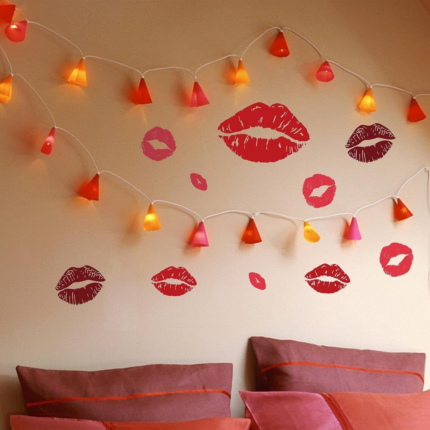25PCS Red Lips Wall Art Stickers for Bedroom Living Room Valentine's Decor