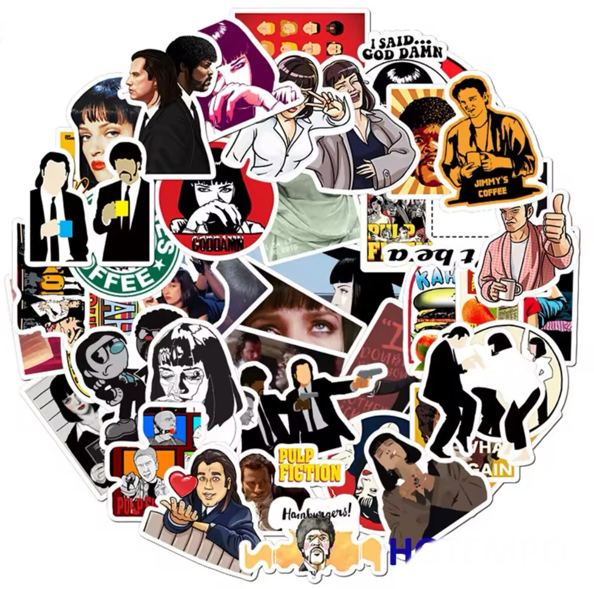 Pulp Fiction Stickers 50pk Mixed Movie Themed Pulp Fiction Random Funny Stickers