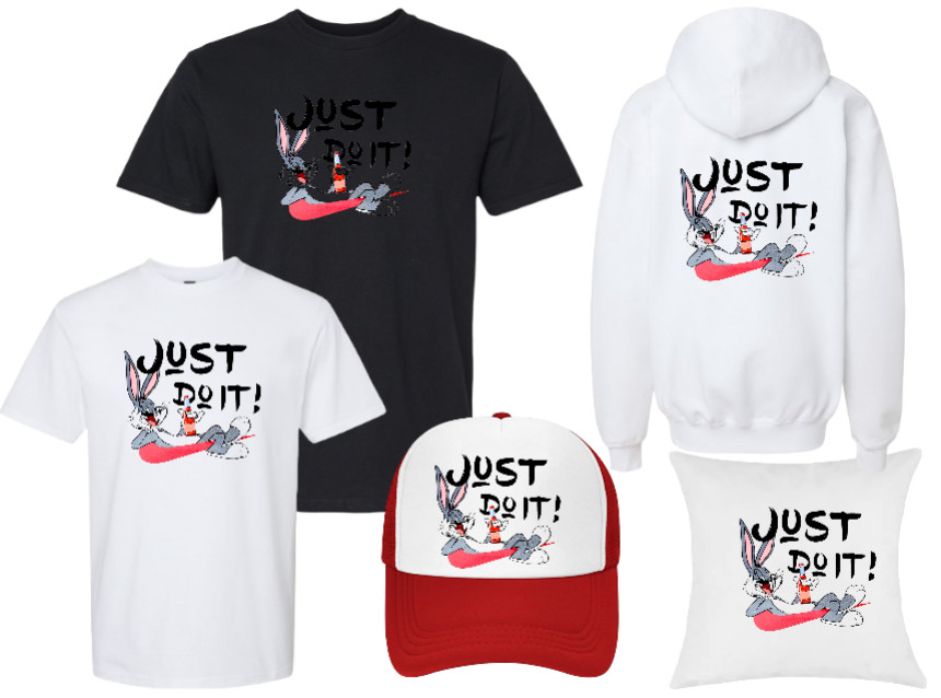 Bunny Drinking Just Do It Iron On Sticker Vibrant Color for T-shirts Hoodies