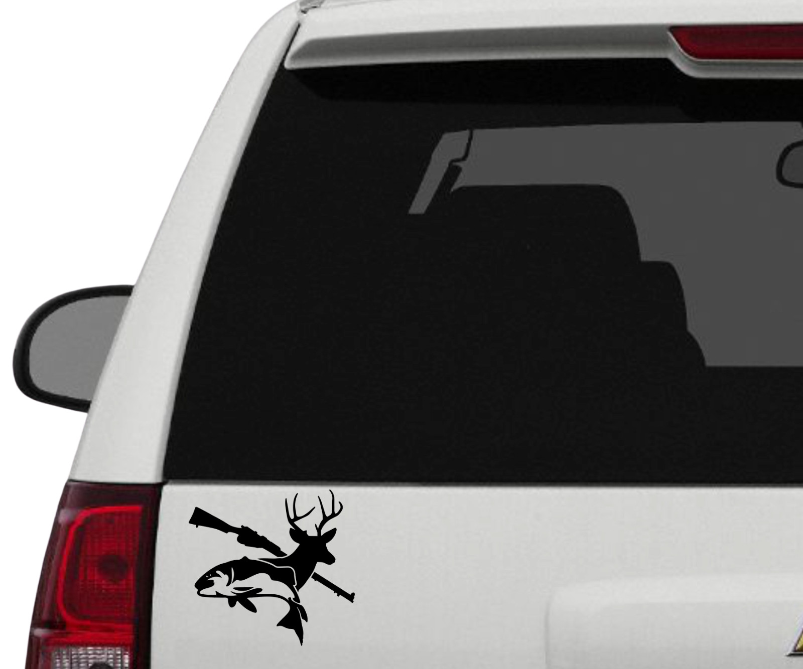 Fish Deer Gun Vinyl Decal Sticker Car Truck SUV Window Bumper Wall Laptop Tablet