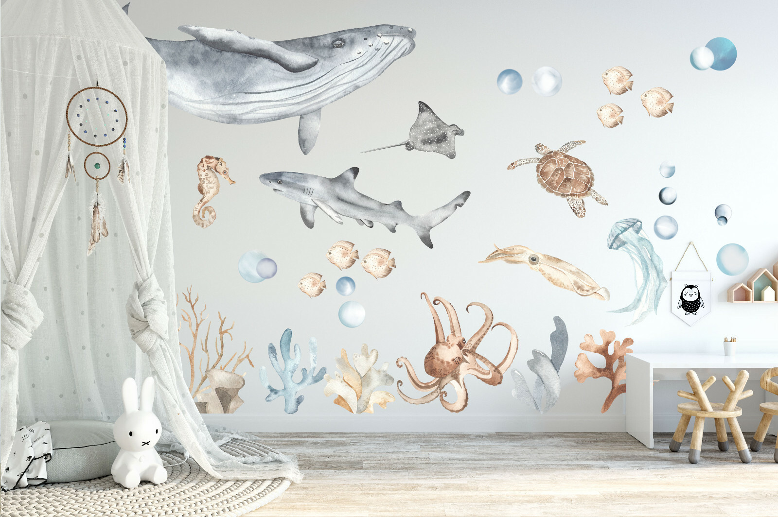 Underwater World Marine Sea Life Whale Turtle Wall Decal Sticker Room Decor