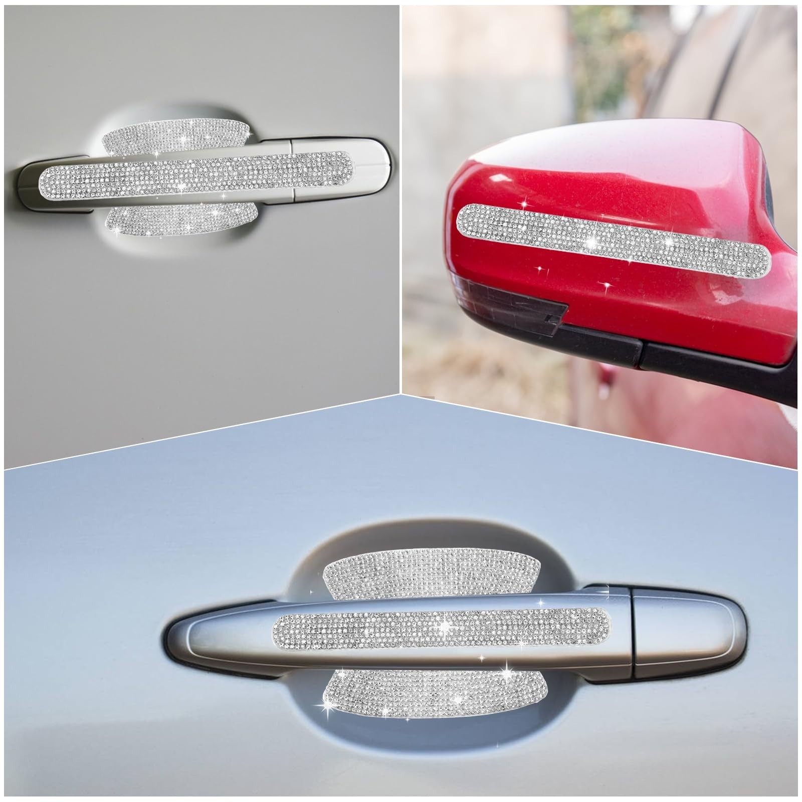 Crystal Car Door Handle Scratches Protector – 10PCS Silver Rhinestone Sticker…