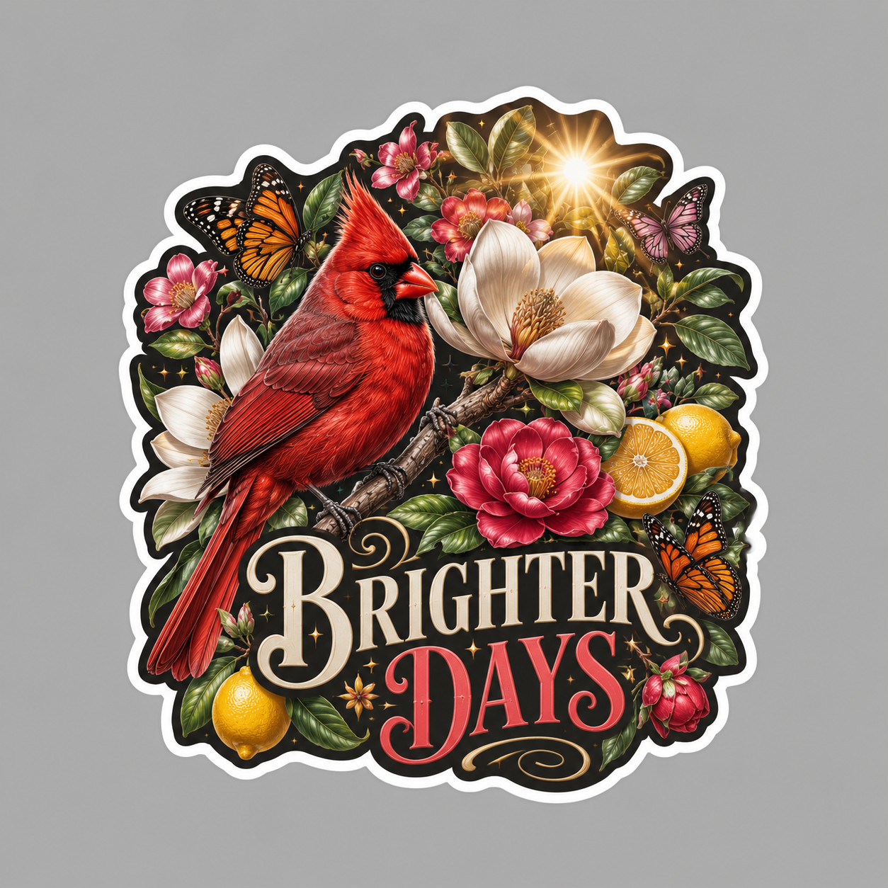 Cardinal Sticker Vinyl Decal Brighter Days Inspirational Bird Floral Gift