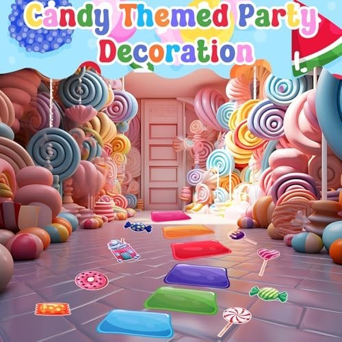 46Pcs Colorful Candyland Floor Stickers – Party Decor, Hallway Runner, Trunk or
