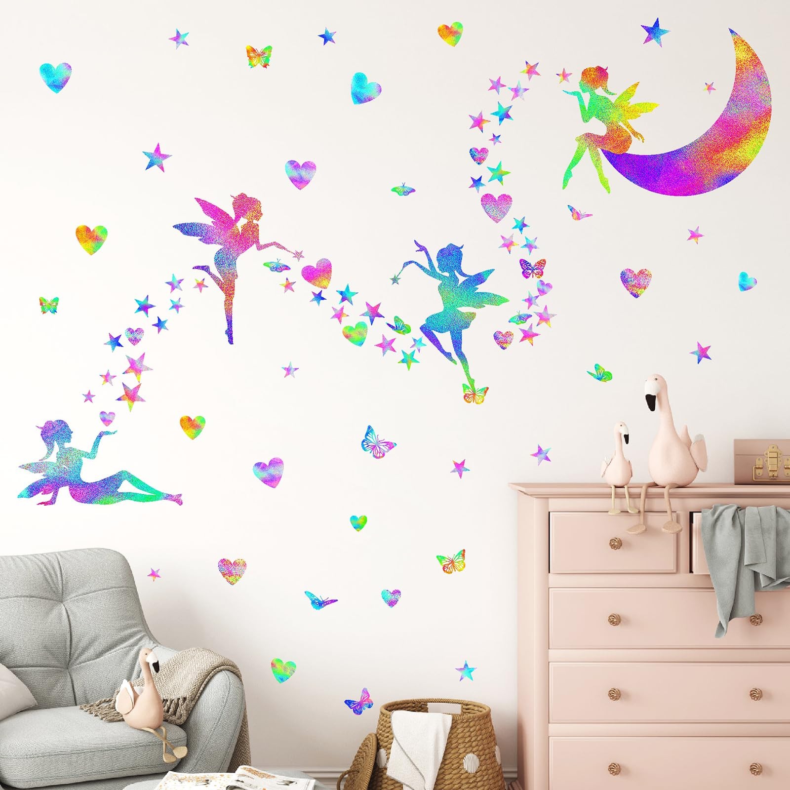 Colorful Fairy Wall Stickers for Girls Room Nursery Princess Wall Decals
