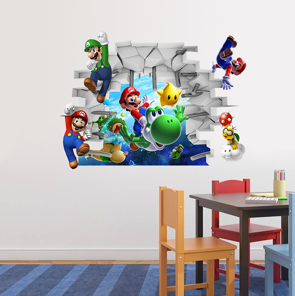 New 3D Super Mario Bros Removable HUGE Wall Stickers Decal Kids Home Decor USA