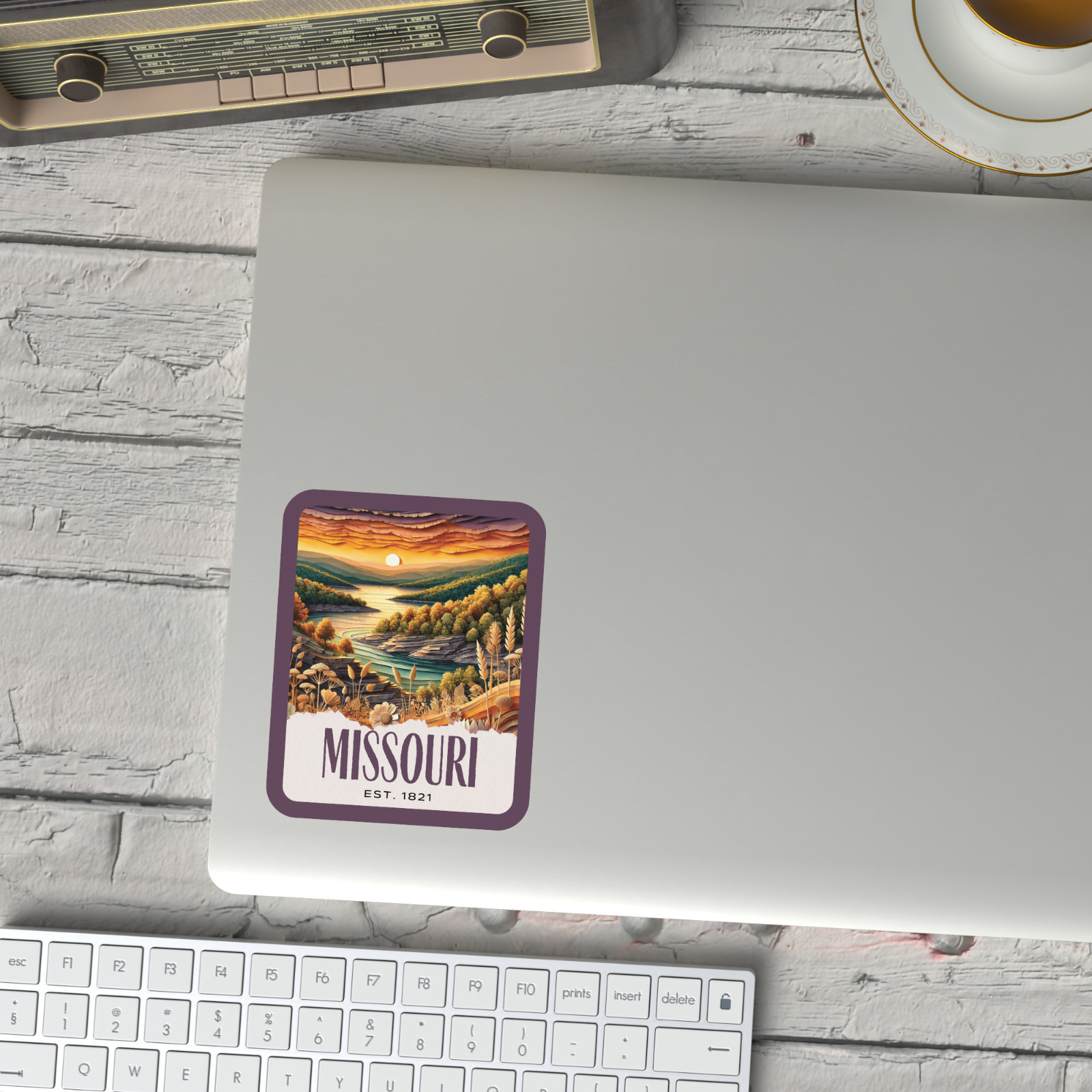 Missouri State Sticker, Paper Collage Look, Scenic Ozark Mountains Vinyl Decal
