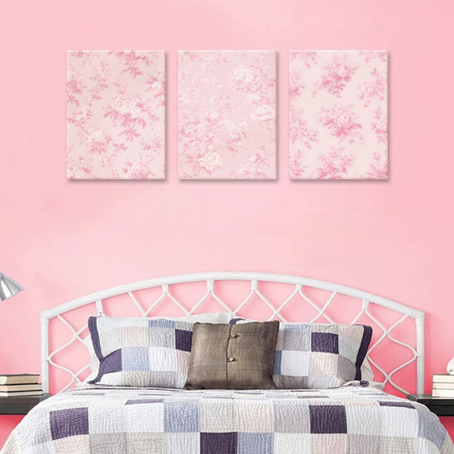 LYPHNX Framed Pink Chinoiserie Flower Canvas Wall Art light Pink Love Shack F…