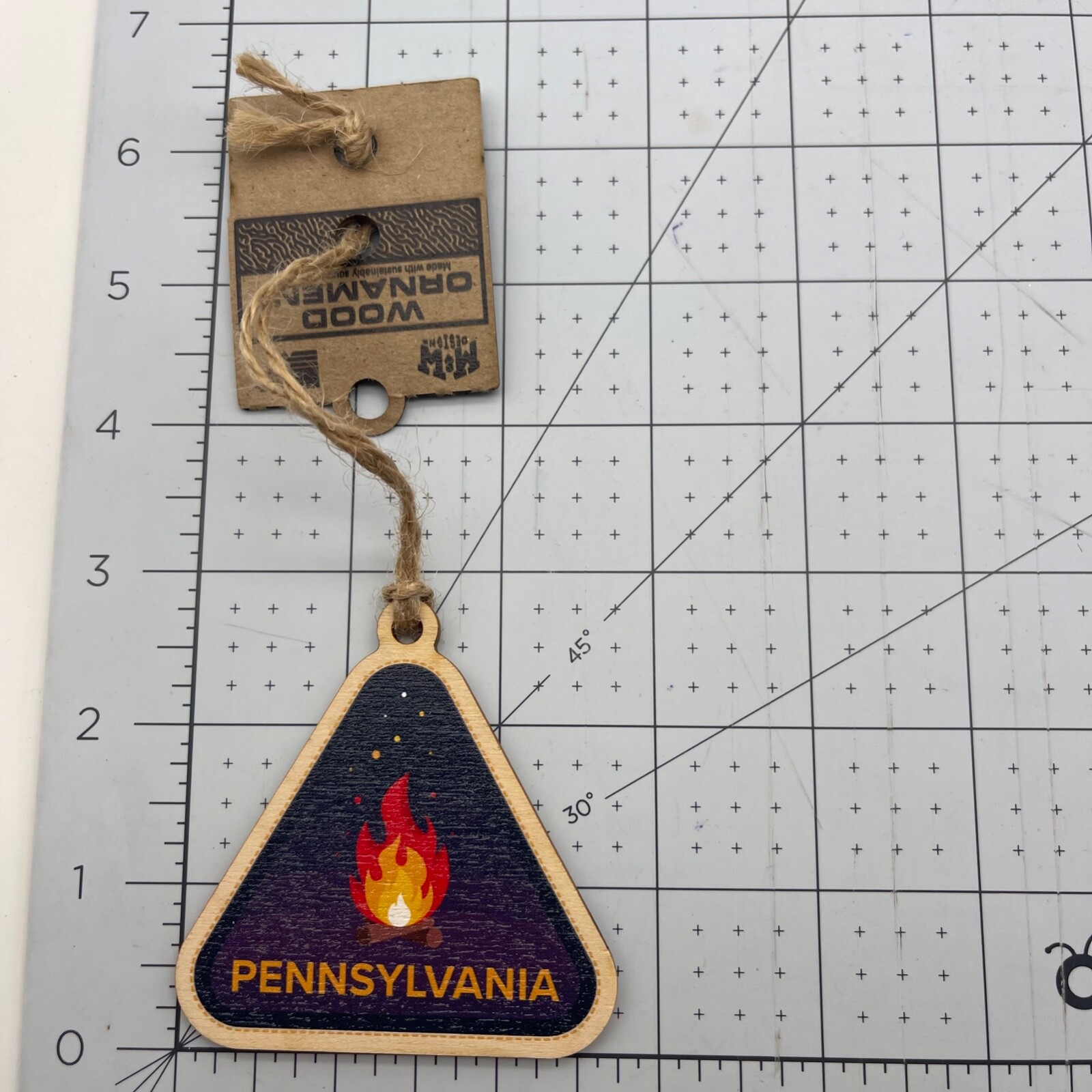 Metal and Wood Co Ornament Travel Swood Pennsylvania PA Camp Fire
