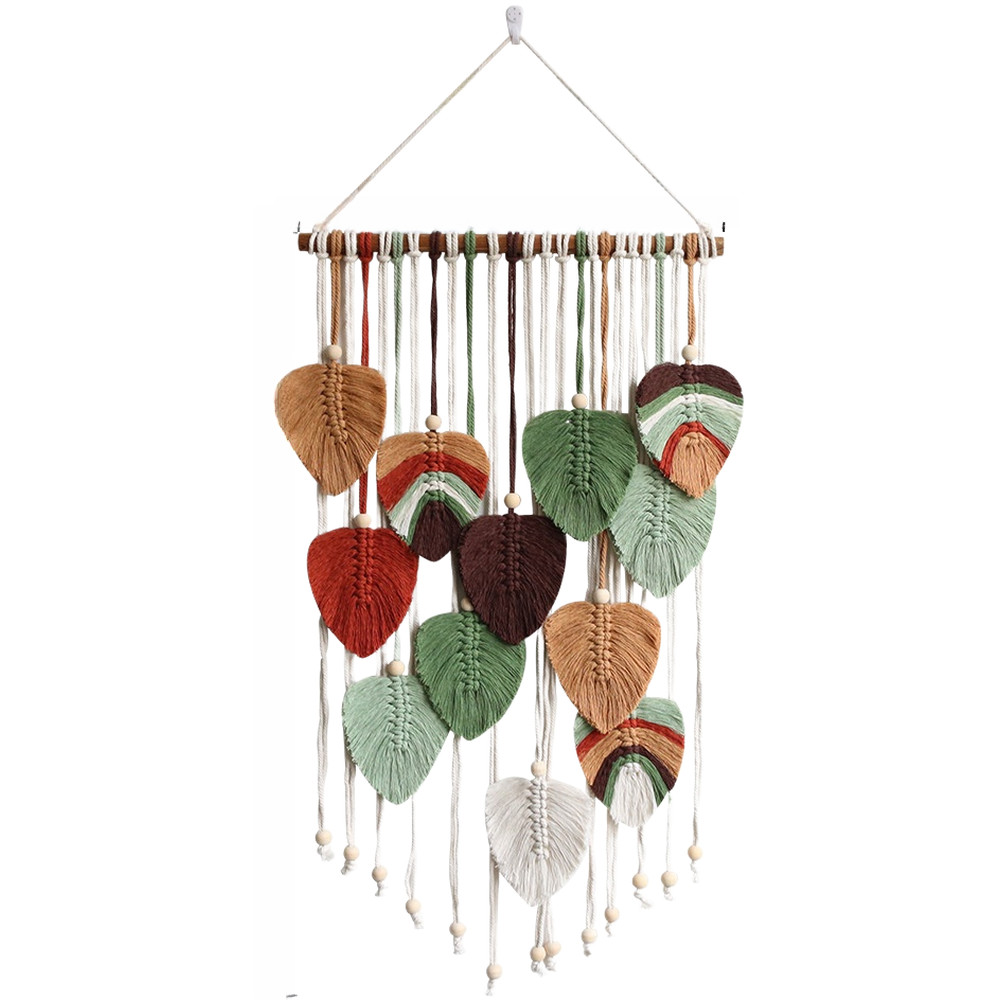 Bohemian Leaf Tapestry Woven Cotton Rustic Wall Hanging 83x45cm Natural Look