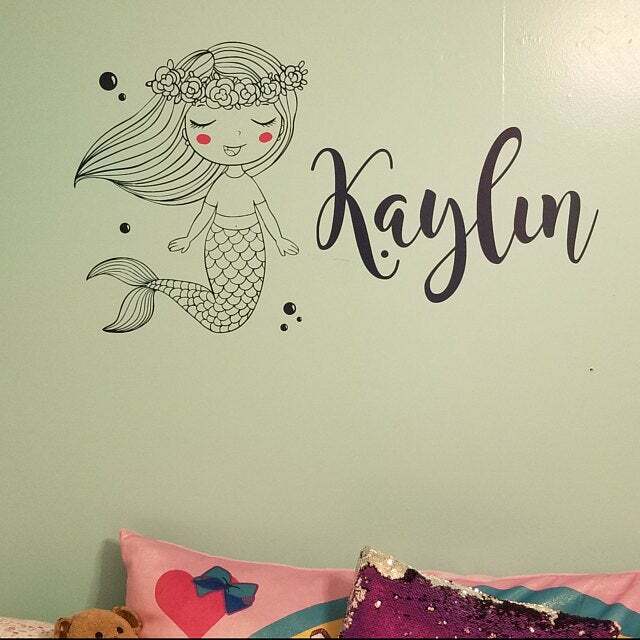 Mermaid Wall Decal, Personalized Name Decal, Turtle Decal, Kids Room Decal