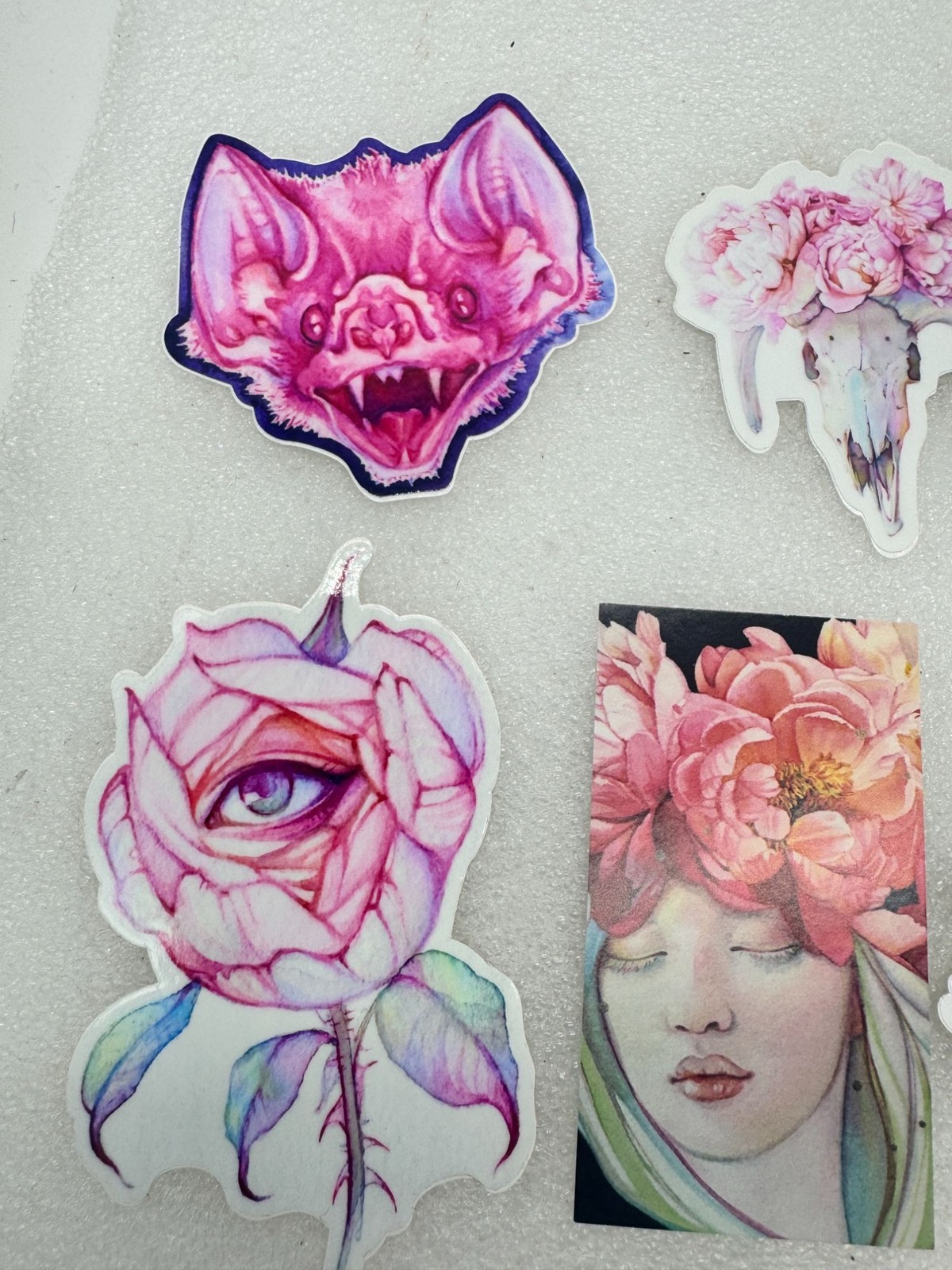 Tracy Lewis Art Illustrations Set of 6 Stickers Bat Skull Flowers