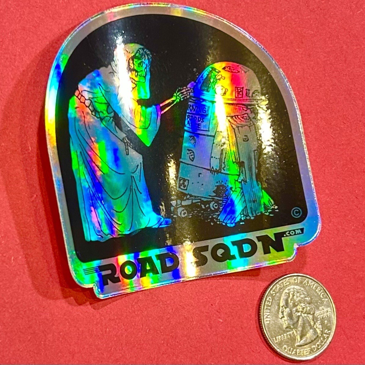 Star Wars Holographic Parody Sticker with Trash Can R2 & Princess, Road Sqdn