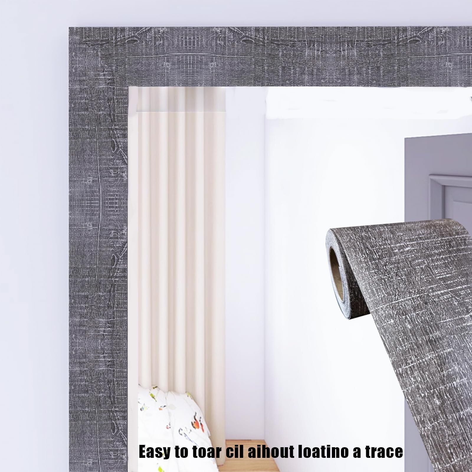 11 Yard Grey Wood Grain Wallpaper Bathroom Mirror Frame Sticker, Various Room…