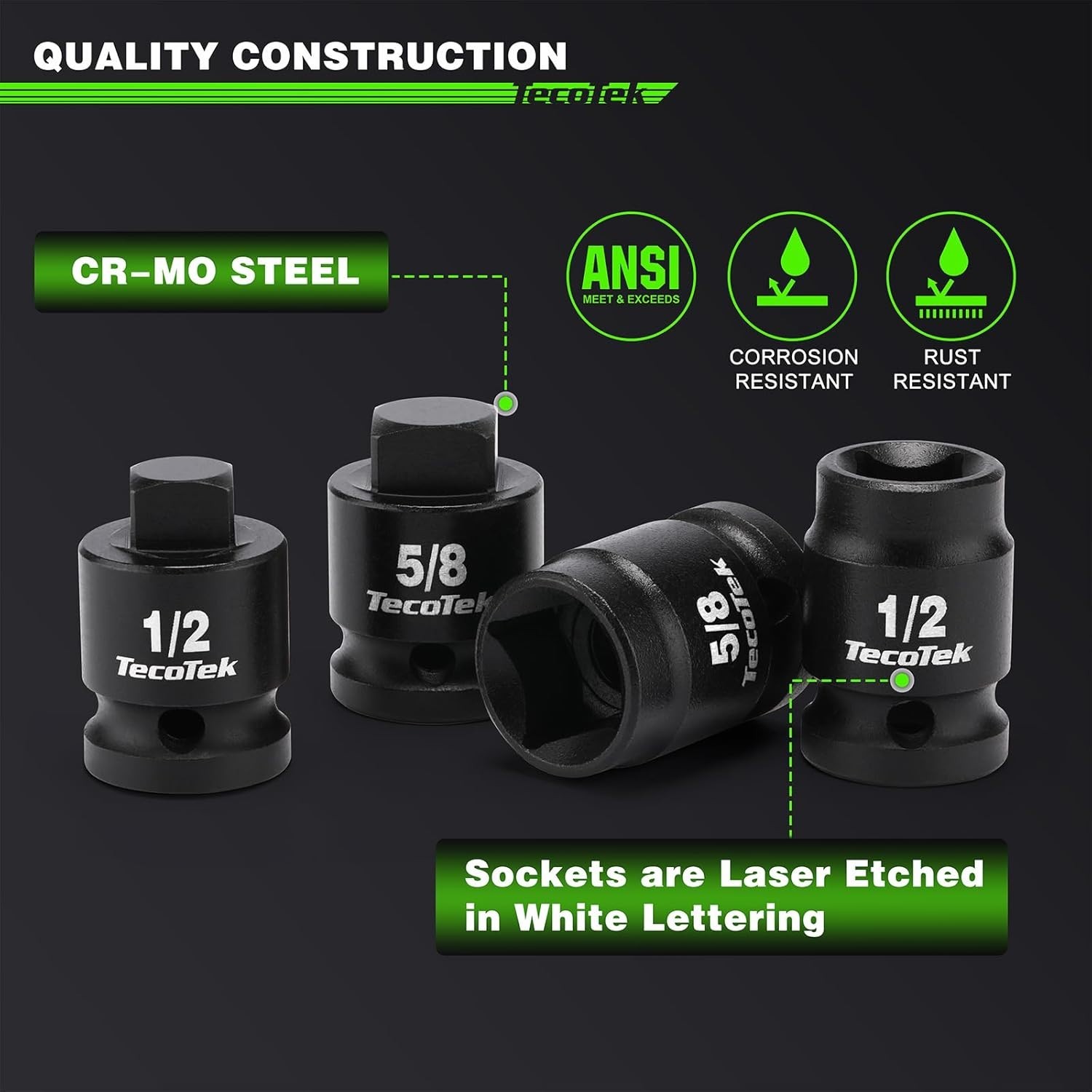 1/2" Drive Pipe Plug Socket Set, Square Socket, 10-Piece, SAE, 4 Point…