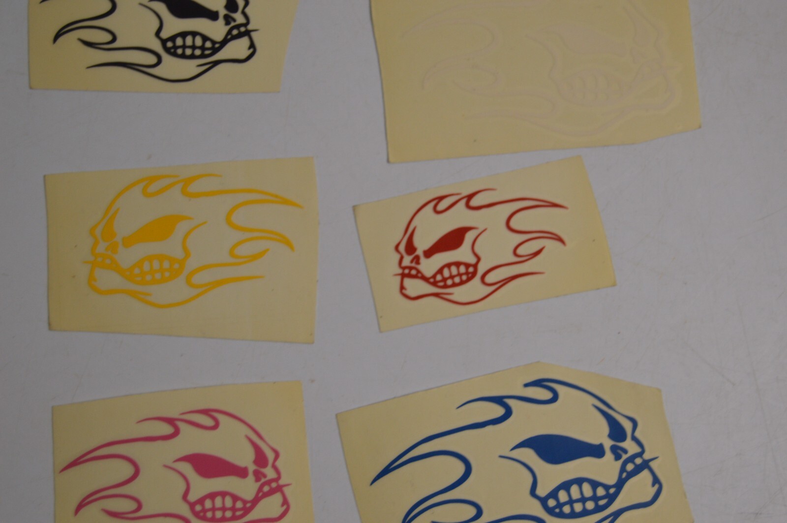 17 Vintage Flaming Skull Vinyl Decal Stickers Lot 1990's Carnival Collectibles