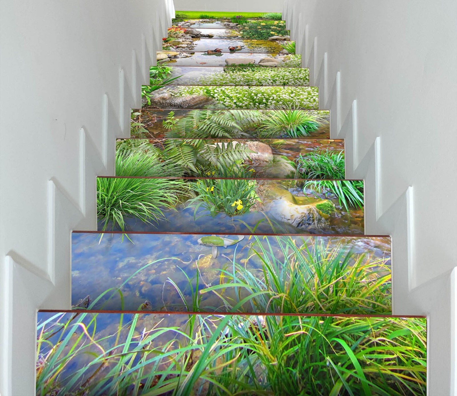 3D Green Grass W049 Stairs Risers Decoration Photo Mural Vinyl Wallpaper Vera