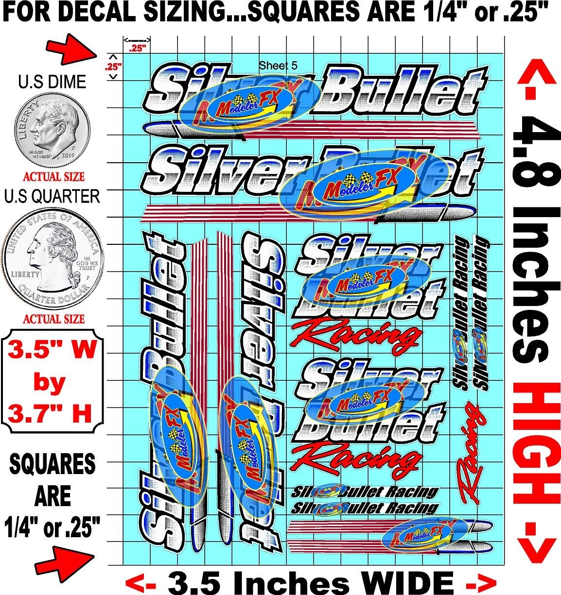White Vinyl Sticker Sheet 5-R/C MODEL Decal fits 1/24-1/16 Scale CUTsilverbullet