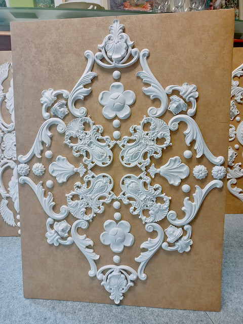 WD 12 Ceiling Mirror Rose Alabaster Gypsum Stucco Handmade 58 X 79 Cm