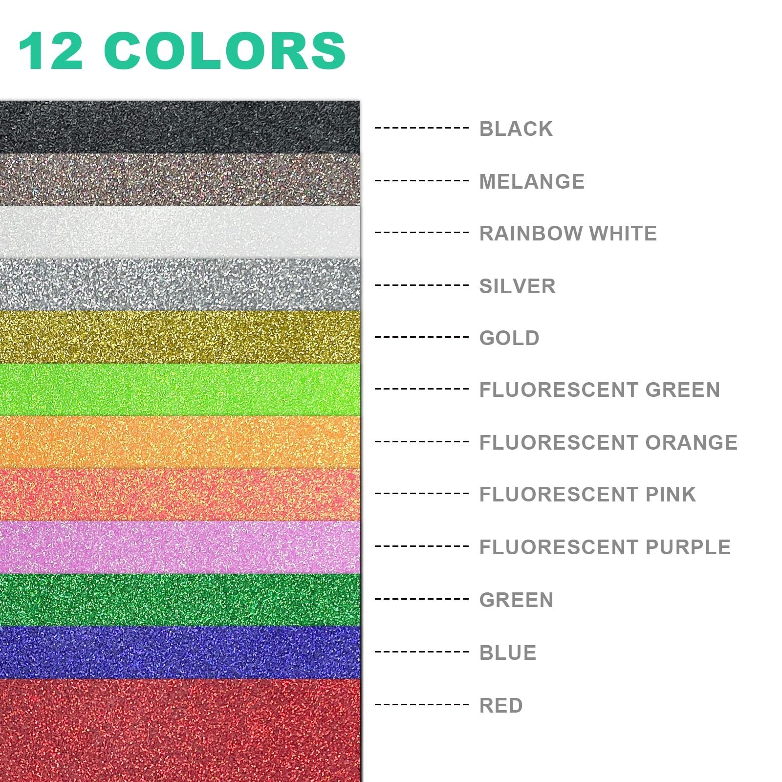 Glitter HTV Heat Transfer Vinyl Bundle – 12 Pack 12 "X10 Glitter Iron on Viny…