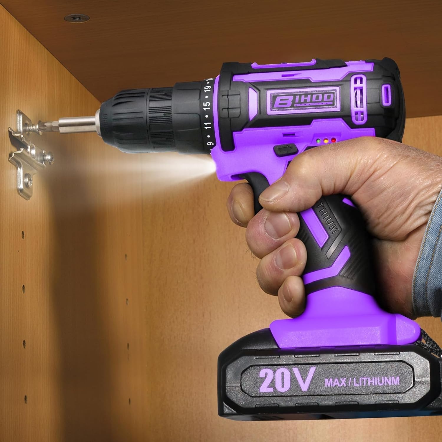 Purple Cordless Drill Set,20V Drill Driver with Battery and Charger,3/8-Inch …