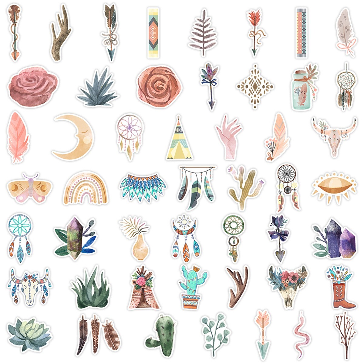 50pcs Waterproof Vinyl Stickers Retro Bohemian Fashion Luggage Phone Laptop Car