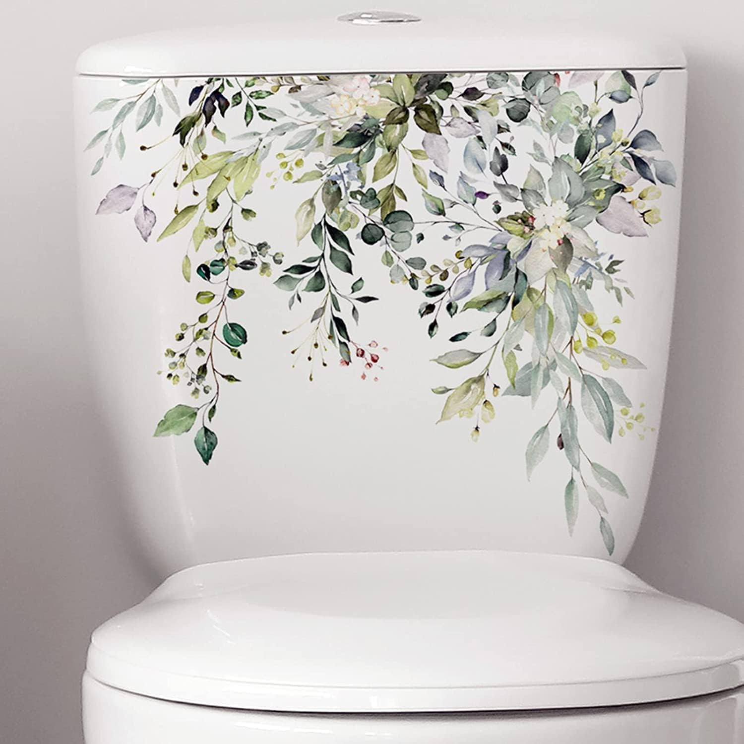 Green Leaf Floral Toilet Lid Decals – Self-Adhesive, Removable, Waterproof Bathr