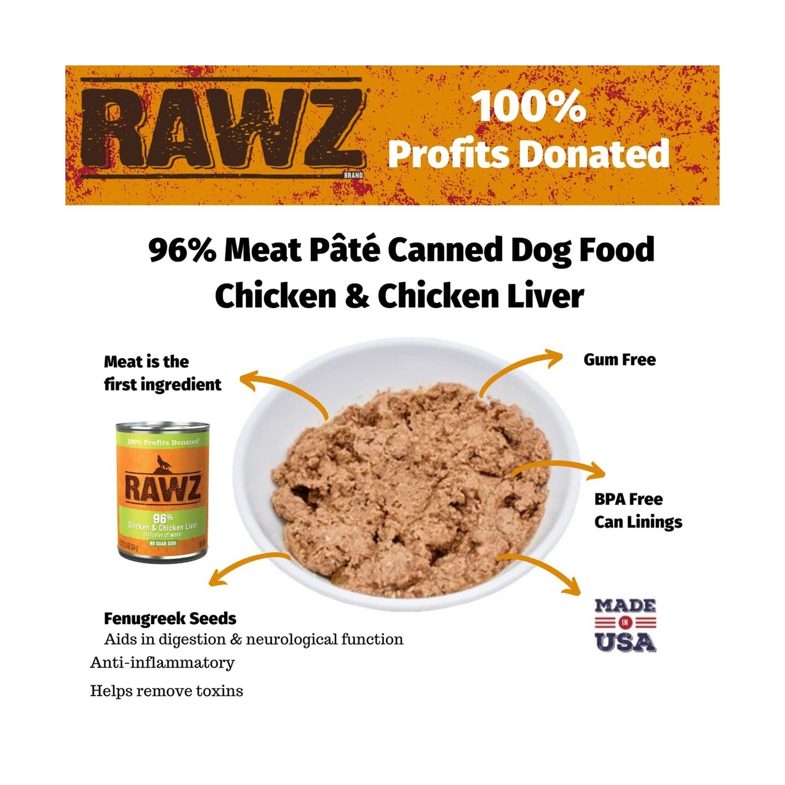 Rawz 96% Meat Canned Wet Food for Dogs 12 Pack/ 12.5 oz. Cans (Chicken/Chicke…