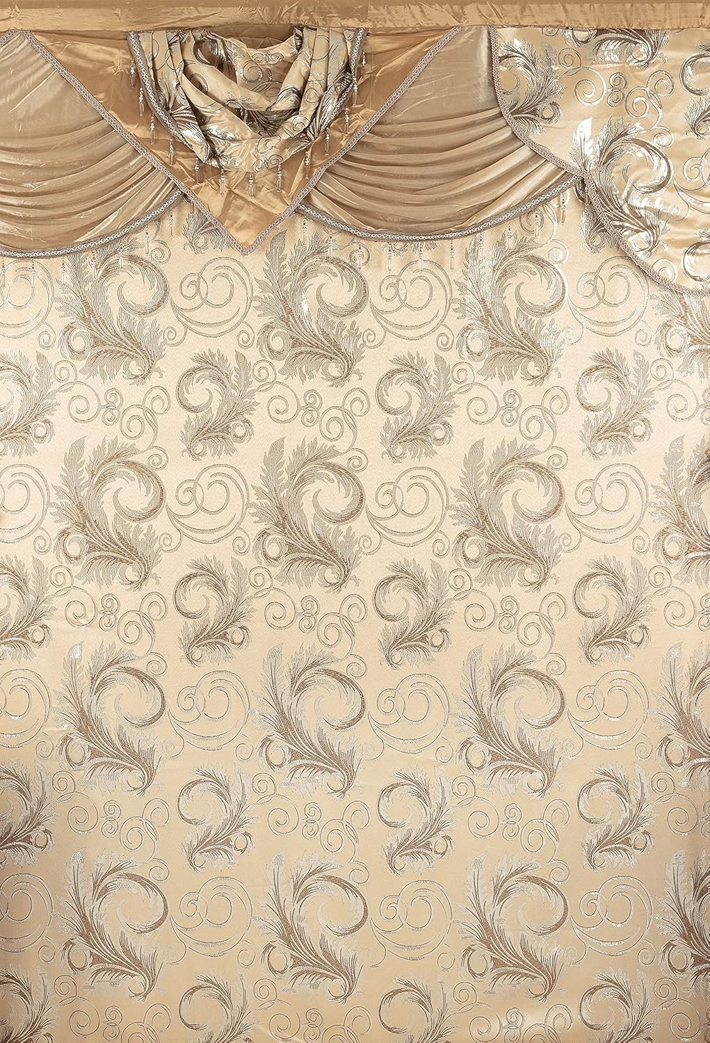 Luxury Jacquard 2 Panel Curtain Set with Valance & Backing – Taupe, 55×84