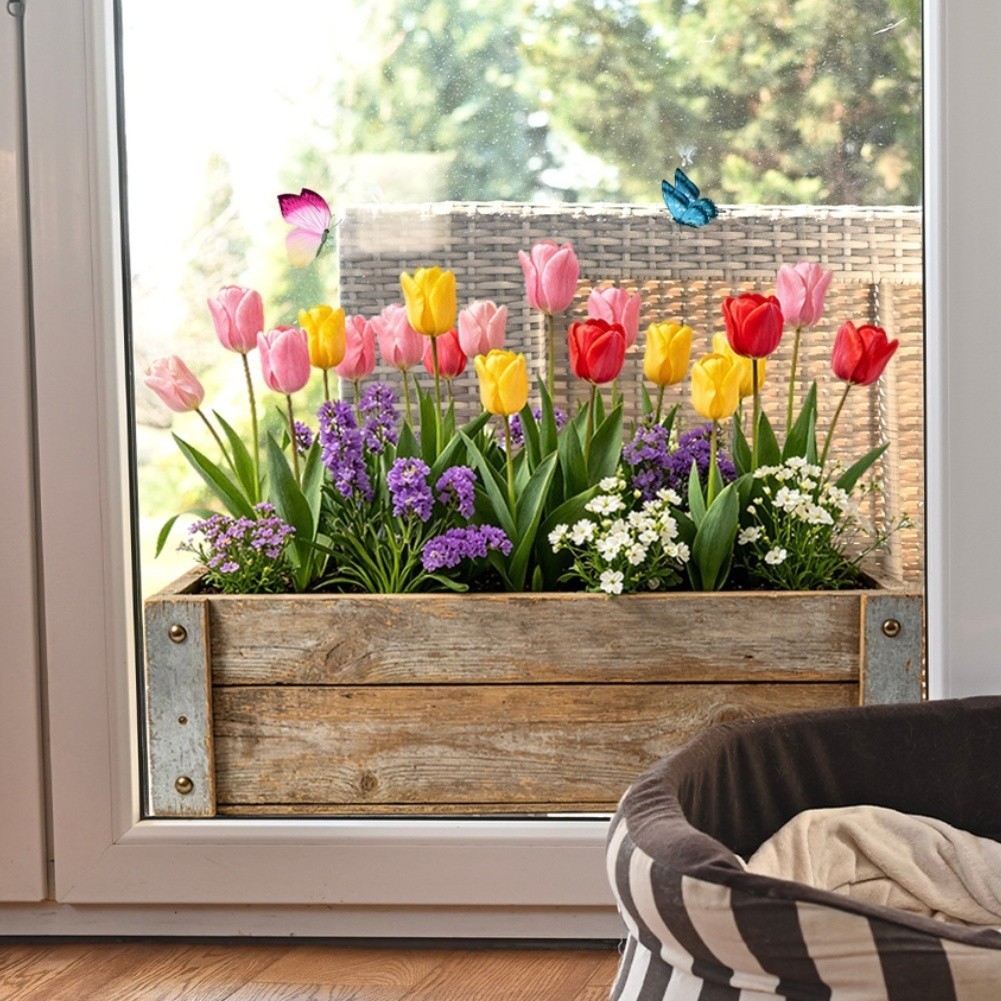 Floral Window Clings Fade-resistant PVC Vinyl Water Application Method