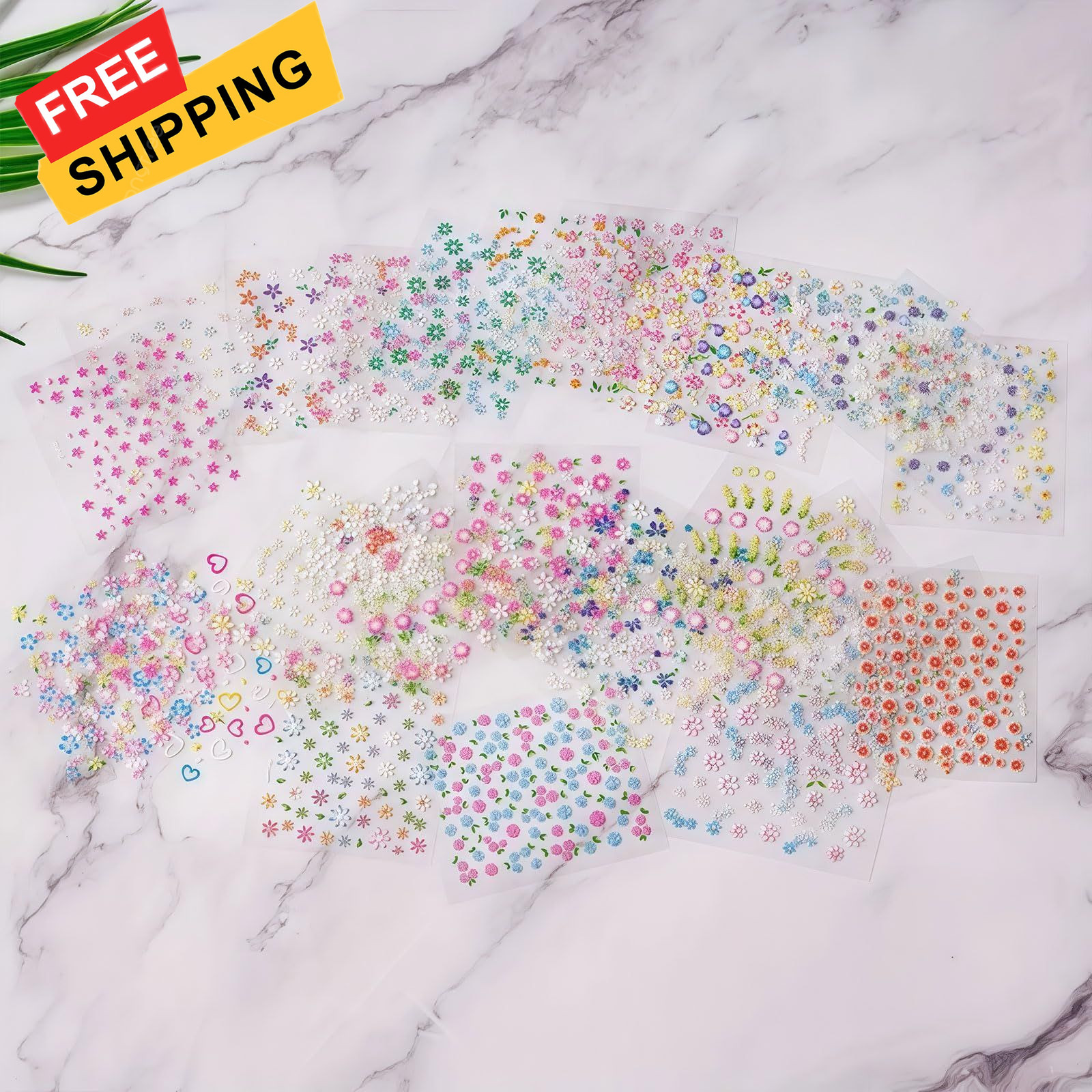 30 Sheets Flower Nail Art Stickers, 3D Self Colorful 30