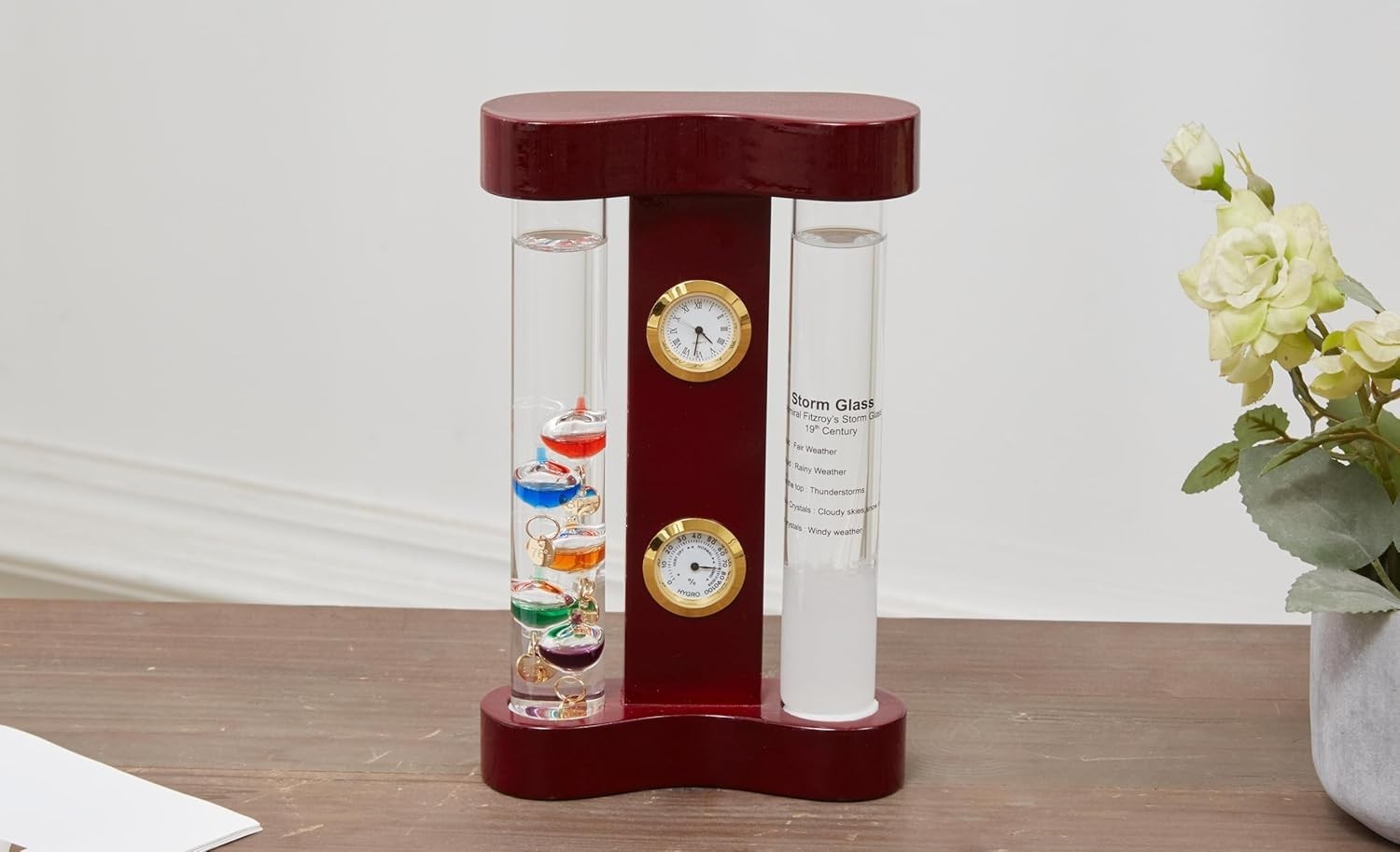 Analog Weather Station with Glass Galileo Thermometer Fitzroy Storm Glass Precis