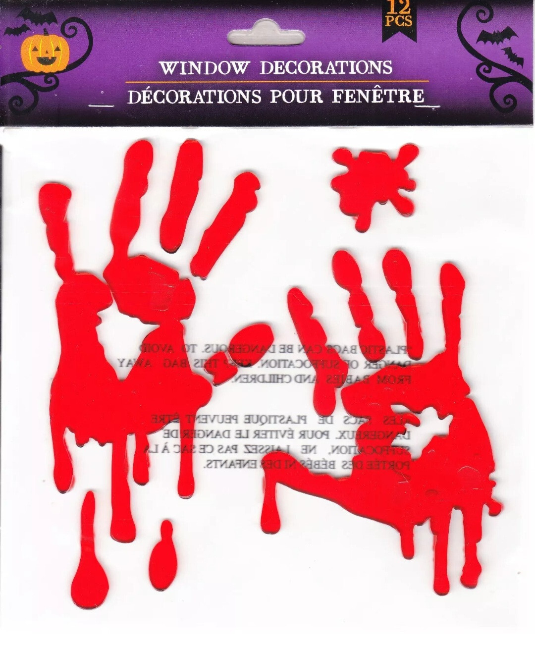 Set of 5 Halloween Bloody Drips Gel Stickers Clings Party Decor Hands Help, NEW