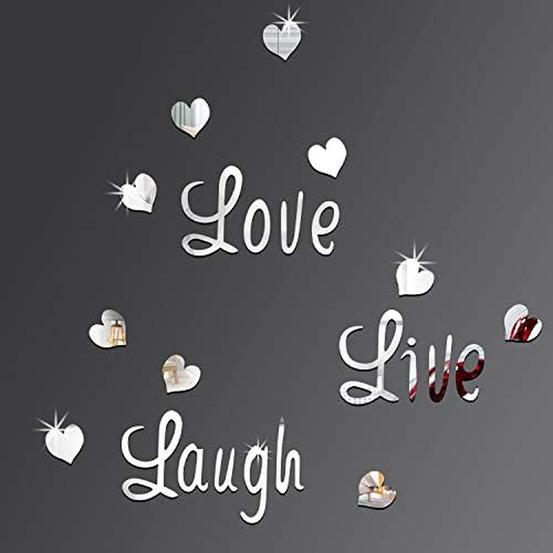 24 Pcs 3D Acrylic Mirror Wall Decor Stickers, Heart Letters Wall Decals, DIY Rem