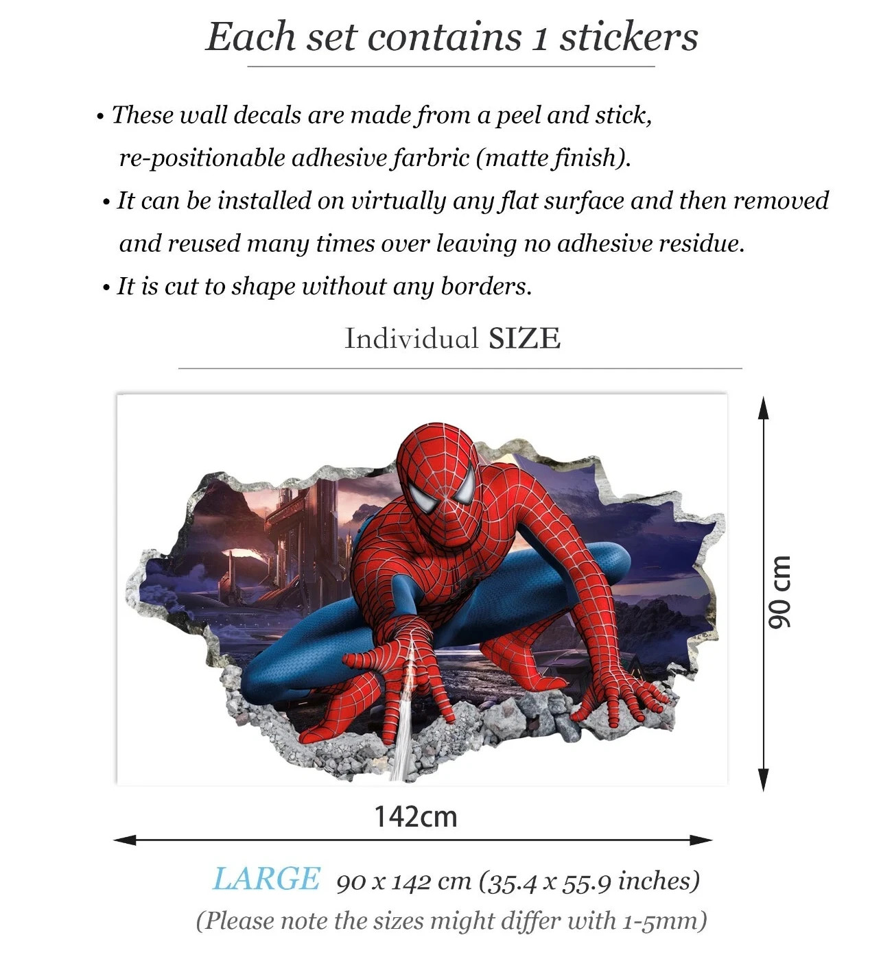 Spider Hero Removable Wall Sticker Vinyl Decal for Kids Bedroom Home Decor, Art