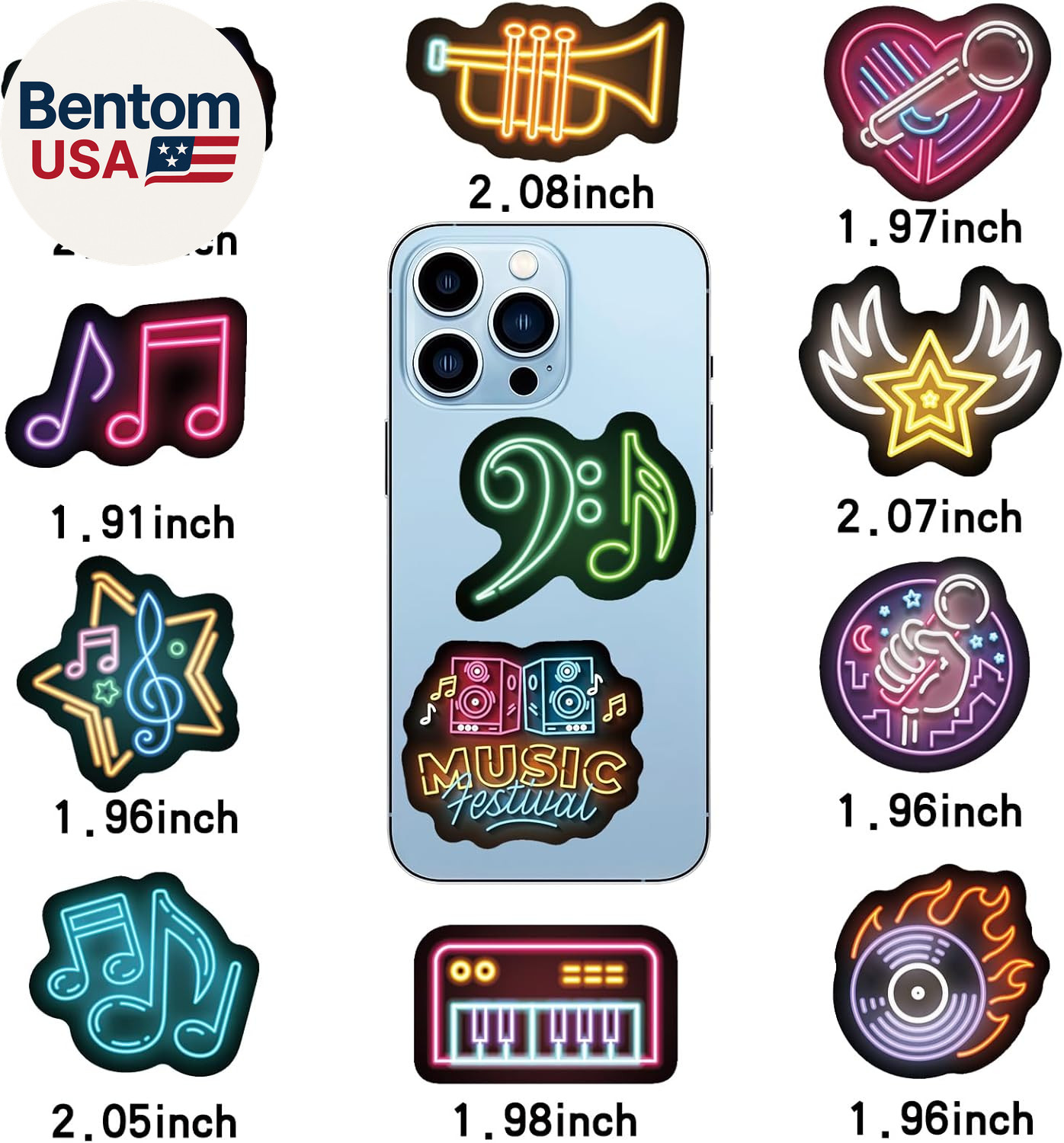100Pcs Neon Music Waterproof Vinyl Stickers – Music Band Decor & Party Favors fo