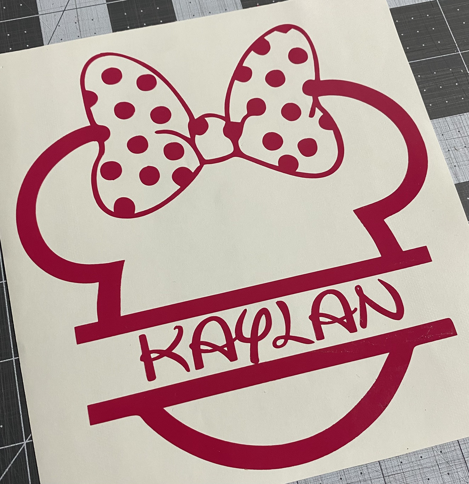 Vinyl Decal for Window – Disney Minnie Mouse w/ Name, Various Sizes Colors Sizes