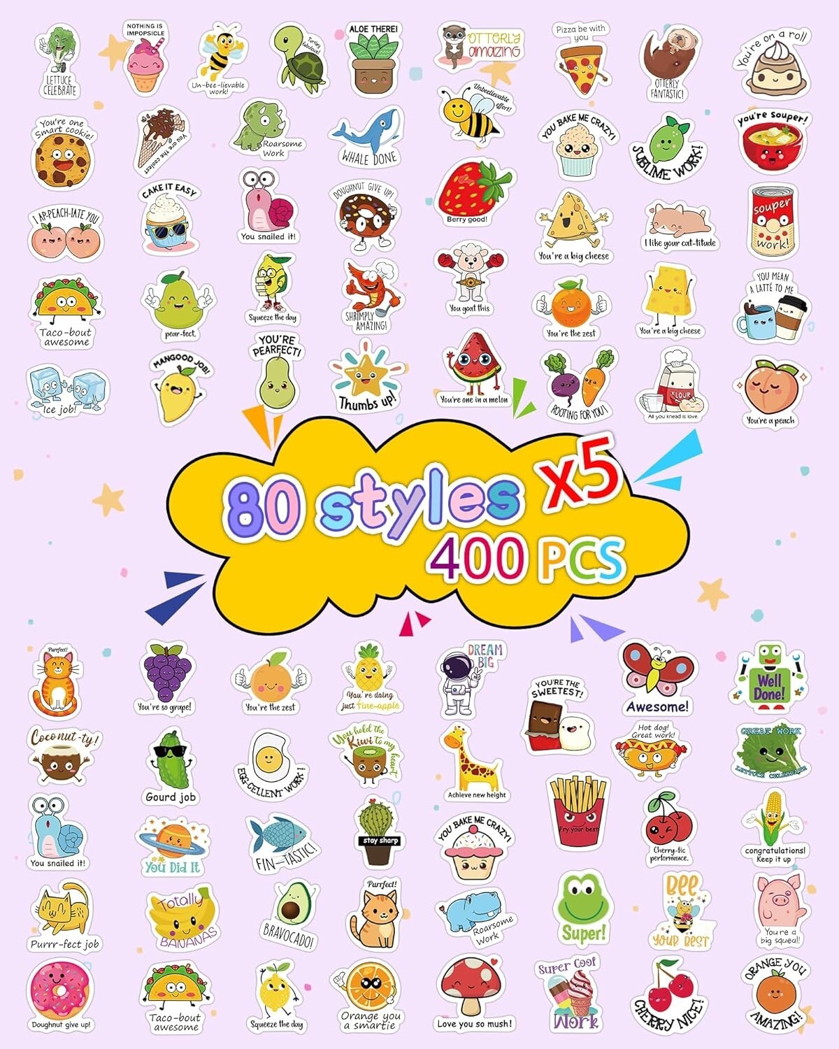 Benresive 400 Pcs Cute Stickers for Kids, Water Bottle Stickers for Kids, 80 Sty