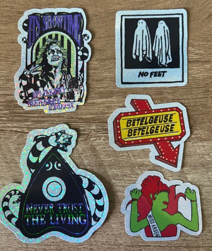 Beetlejuice Set Of 5 Holographic Glitter Sticker Halloween Spooky 80s Movie