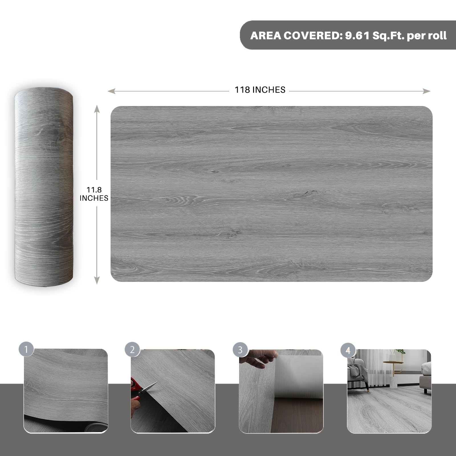 Wood Grain Peel and Stick Floor Tiles – 11.8” Width, Full Roll Lengt