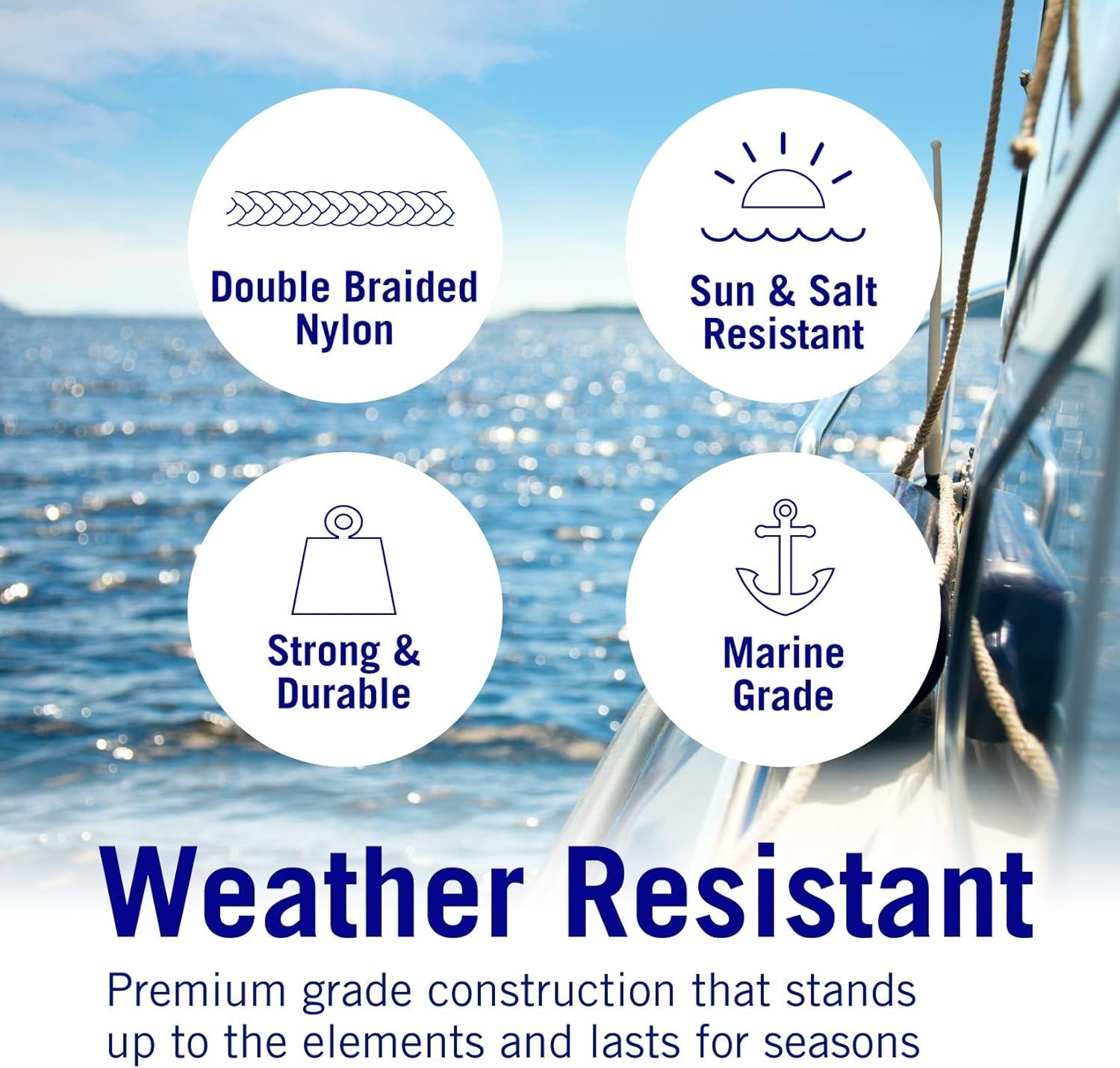 Premium Boat Anchor Rope, 100 Ft Double Braided Blue Nylon Marine Line, 3/8 Inch