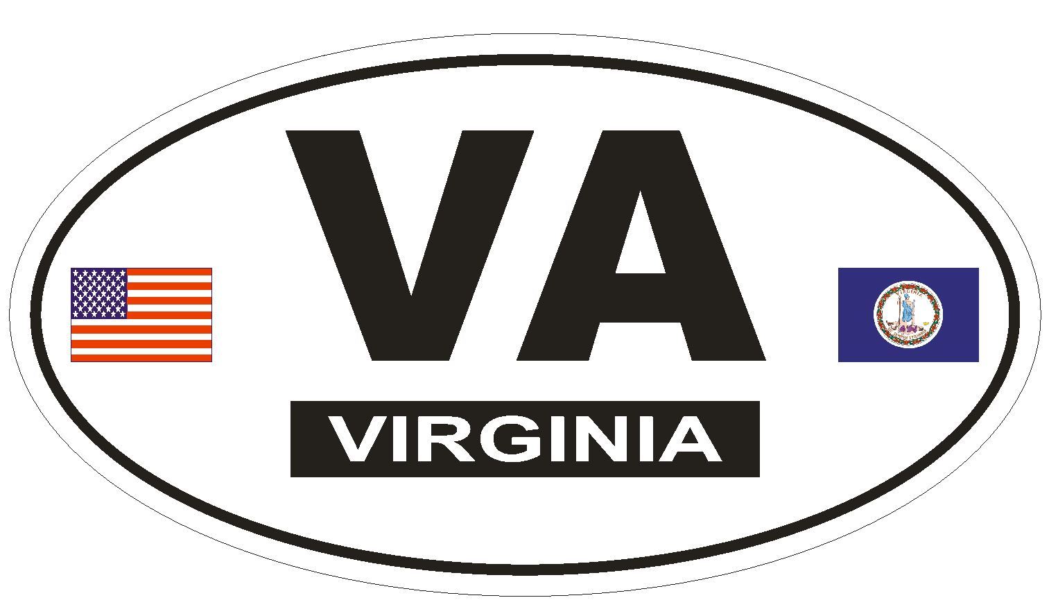 VA Virginia Oval Bumper Sticker or Helmet Sticker D769 Euro Oval with Flags