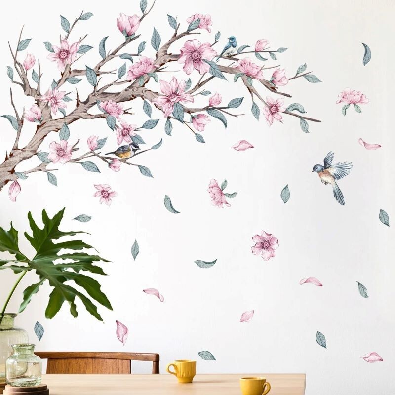 Removable Flower Tree Branch Decal Animal Birds Wall Sticker Bedroom Home Decor