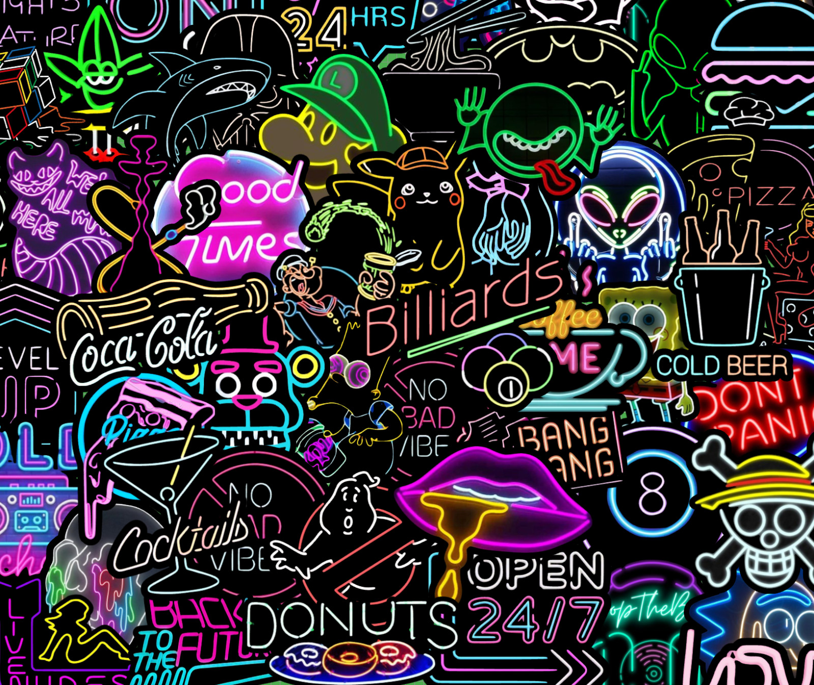 25/50 Piece Neon Light Sticker Pack – Matte Vinyl – Pop Culture Night Decal