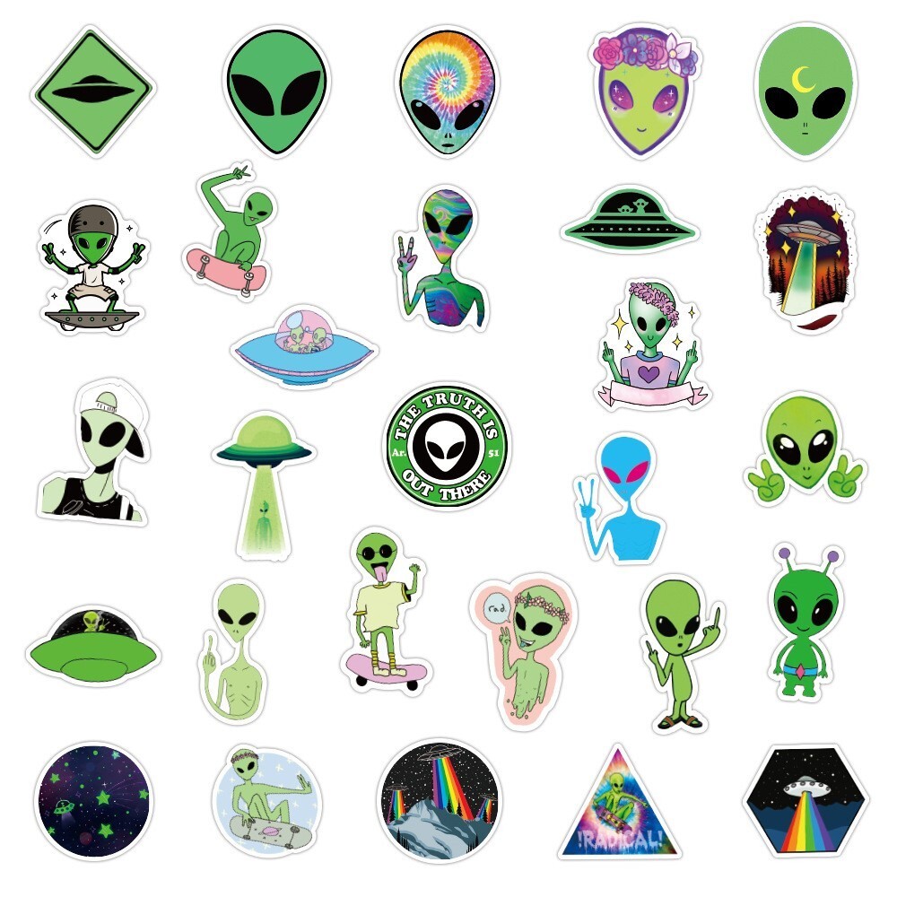 50Pcs Space Alien sticker UFO Astronaut Planet Stickers Skateboard labtop Decal