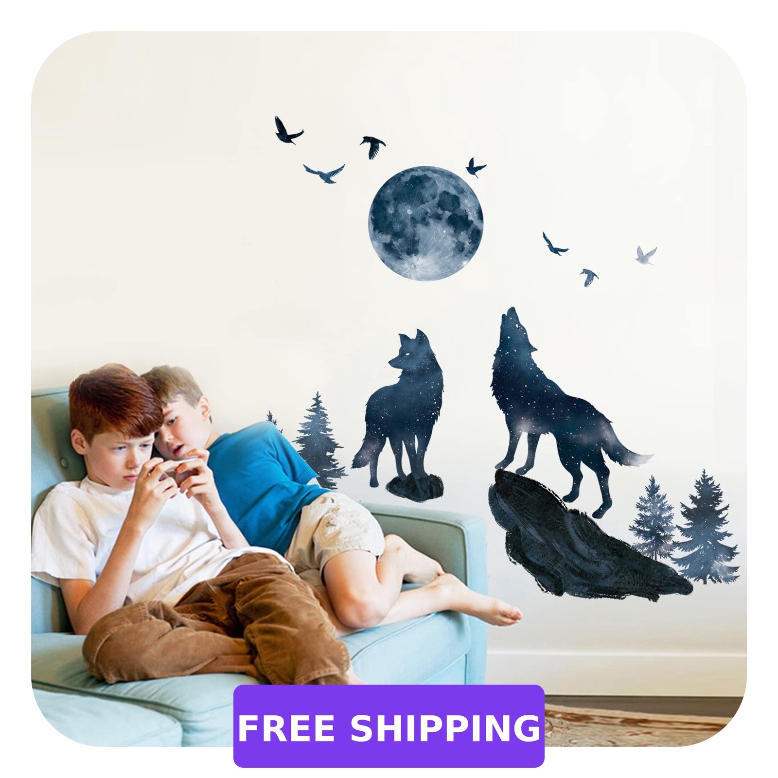 wondever Wolf Moon Wall Stickers