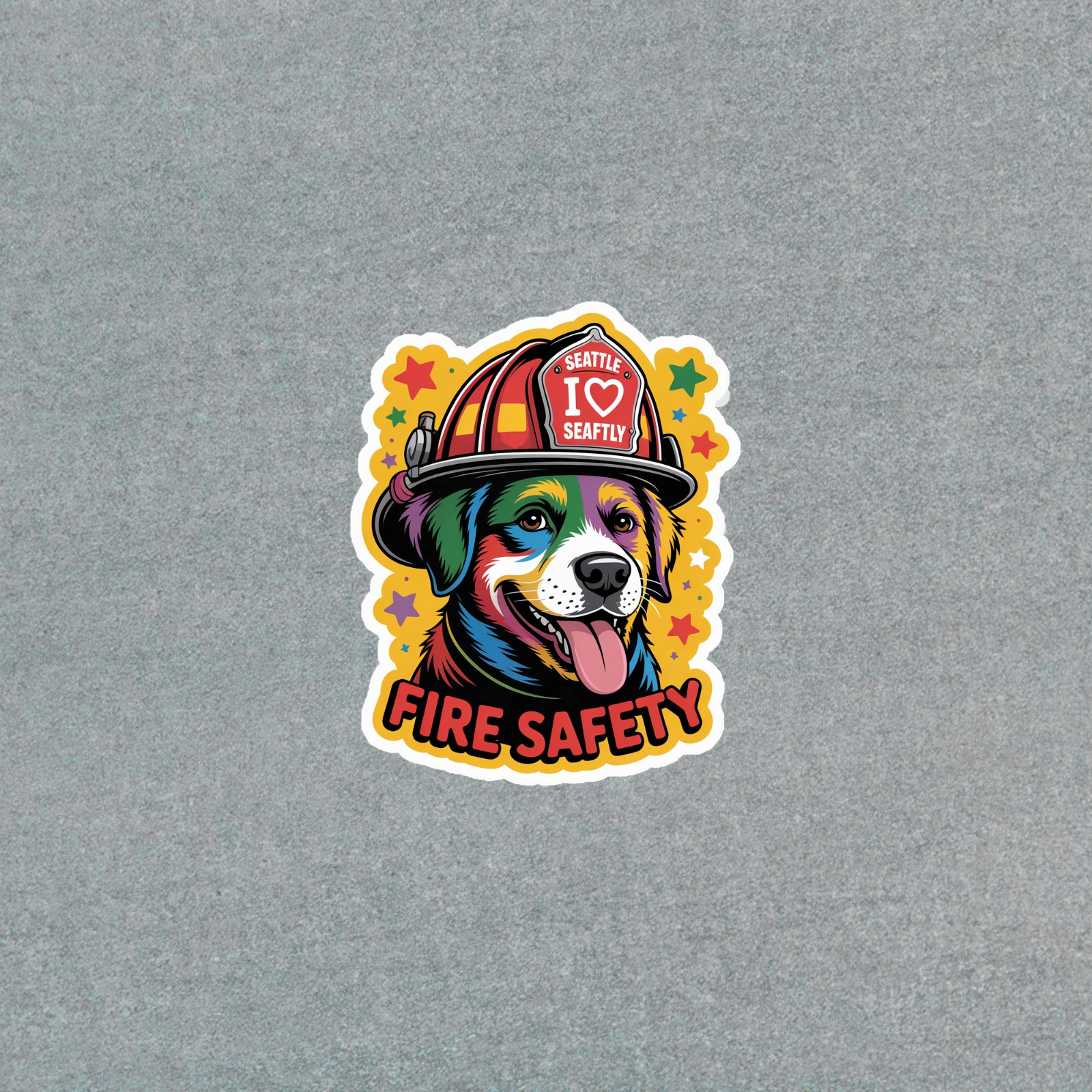 Colorful Fire Safety Pup Vinyl Sticker – Waterproof Firefighter Dog Decal #7122