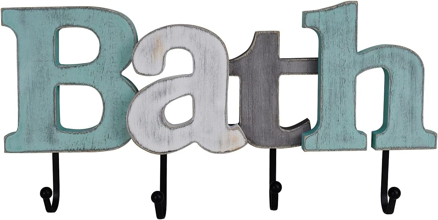 Bedroom Entryway Bathroom Word Cutout with 4 Hooks (Bath )